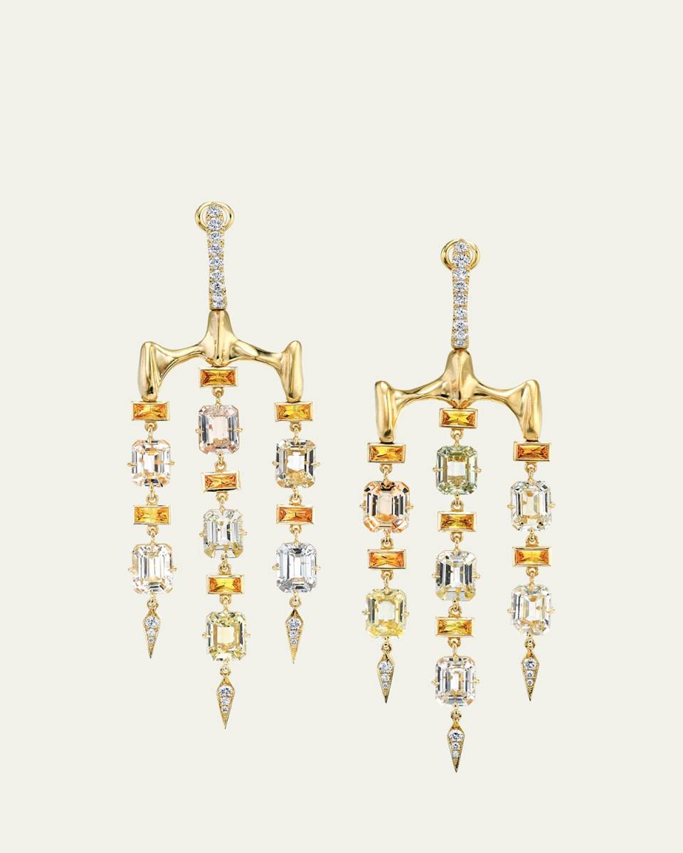 One-Of-A-Kind 18K Gold Chrona Chandelier Earrings with Multi-Color Sapphire and Diamonds